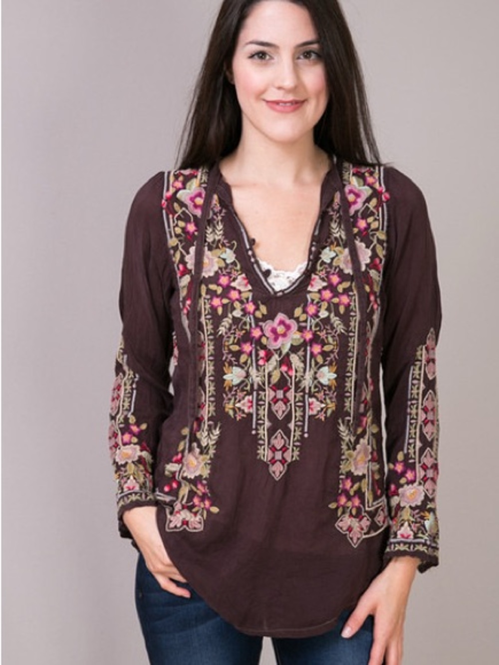 Johnny Was Fabio Blouse -  Floral Accent - Extra Large (XL)
